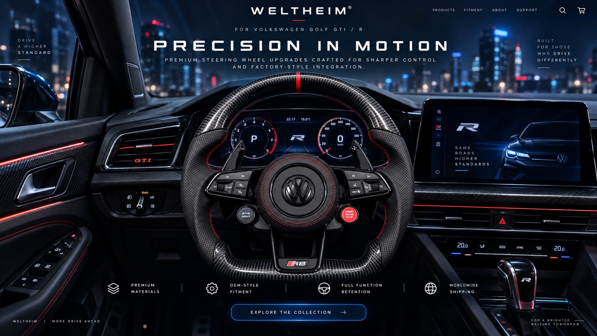 Custom Volkswagen Golf GTI R carbon fiber steering wheel in a Golf interior